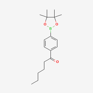 1-(4-(4,4,5,5-Tetramethyl-1,3,2-dioxaborolan-2-yl)phenyl)hexan-1-one chemical structure (CAS 2828445-05-0)