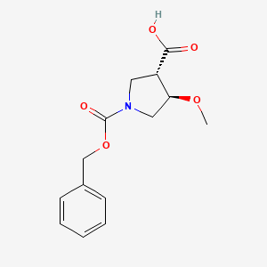 trans-1-((benzyloxy)carbonyl)-4-methoxypyrrolidine-3-carboxylic acid chemical structure (CAS 2828447-01-2)