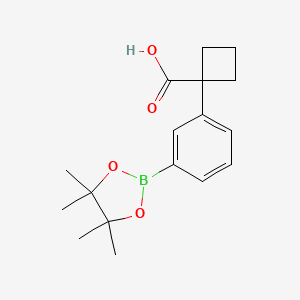 1-(3-(4,4,5,5-Tetramethyl-1,3,2-dioxaborolan-2-yl)phenyl)cyclobutane-1-carboxylic acid chemical structure (CAS 2828447-06-7)