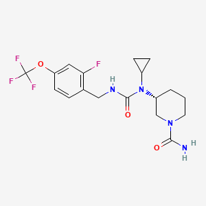 (R)-3-(1-Cyclopropyl-3-(2-fluoro-4-(trifluoromethoxy)benzyl)ureido)piperidine-1-carboxamide chemical structure (CAS 2837993-05-0)