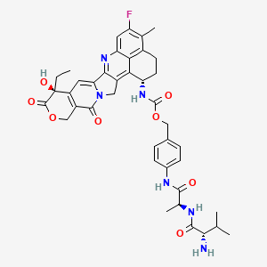 4-((S)-2-((S)-2-Amino-3-methylbutanamido)propanamido)benzyl ((1S,9S)-9-ethyl-5-fluoro-9-hydroxy-4-methyl-10,13-dioxo-2,3,9,10,13,15-hexahydro-1H,12H-benzo[de]pyrano[3',4':6,7]indolizino[1,2-b]quinolin-1-yl)carbamate chemical structure (CAS 2845164-91-0)