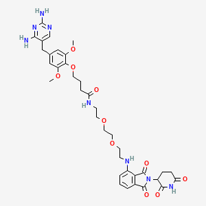 4-(4-((2,4-Diaminopyrimidin-5-yl)methyl)-2,6-dimethoxyphenoxy)-N-(2-(2-(2-((2-(2,6-dioxopiperidin-3-yl)-1,3-dioxoisoindolin-4-yl)amino)ethoxy)ethoxy)ethyl)butanamide chemical structure (CAS 2849442-92-6)