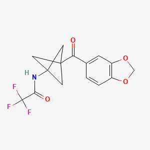 N-(3-(Benzo[d][1,3]dioxole-5-carbonyl)bicyclo[1.1.1]pentan-1-yl)-2,2,2-trifluoroacetamide chemical structure (CAS 2857037-77-3)