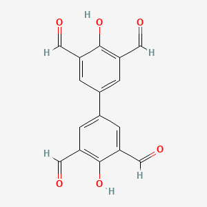 4,4'-Dihydroxy-[1,1'-biphenyl]-3,3',5,5'-tetracarbaldehyde chemical structure (CAS 286385-47-5)