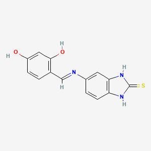 5-((2,4-Dihydroxybenzylidene)amino)-1,3-dihydro-2H-benzo[d]imidazole-2-thione chemical structure (CAS 2870693-28-8)