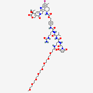 4-((30S,33S,36S)-30-(2-(2,5-Dioxo-2,5-dihydro-1H-pyrrol-1-yl)acetamido)-33-isopropyl-26,31,34-trioxo-36-(3-ureidopropyl)-2,5,8,11,14,17,20,23-octaoxa-27,32,35-triazaheptatriacontan-37-amido)benzyl ((1S,9S)-9-ethyl-5-fluoro-9-hydroxy-4-methyl-10,13-dioxo-2,3,9,10,13,15-hexahydro-1H,12H-benzo[de]pyrano[3',4':6,7]indolizino[1,2-b]quinolin-1-yl)carbamate chemical structure (CAS 2879247-31-9)