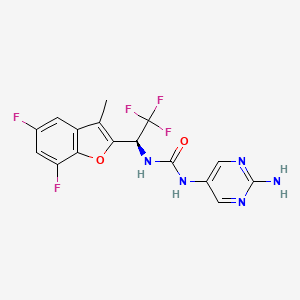 (S)-1-(2-Aminopyrimidin-5-yl)-3-(1-(5,7-difluoro-3-methylbenzofuran-2-yl)-2,2,2-trifluoroethyl)urea chemical structure (CAS 2883540-91-6)