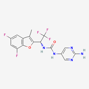 (R)-1-(2-Aminopyrimidin-5-yl)-3-(1-(5,7-difluoro-3-methylbenzofuran-2-yl)-2,2,2-trifluoroethyl)urea chemical structure (CAS 2883540-92-7)