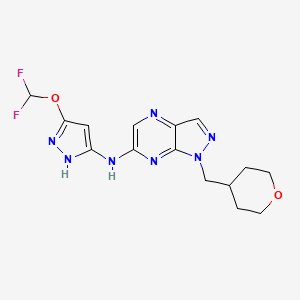 N-(5-(Difluoromethoxy)-1H-pyrazol-3-yl)-1-((tetrahydro-2H-pyran-4-yl)methyl)-1H-pyrazolo[3,4-b]pyrazin-6-amine chemical structure (CAS 2888704-84-3)