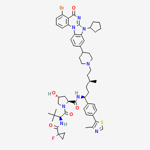 (2S,4R)-N-((1S,4S)-6-(4-(4-Bromo-7-cyclopentyl-5-oxo-5,7-dihydrobenzo[4,5]imidazo[1,2-a]quinazolin-9-yl)piperidin-1-yl)-4-methyl-1-(4-(4-methylthiazol-5-yl)phenyl)hexyl)-1-((S)-2-(1-fluorocyclopropane-1-carboxamido)-3,3-dimethylbutanoyl)-4-hydroxypyrrolidine-2-carboxamide chemical structure (CAS 2913161-19-8)