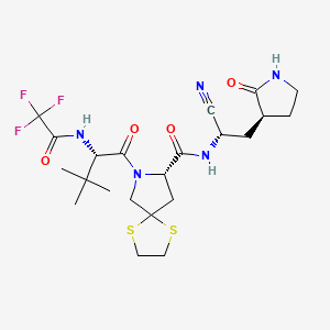 (S)-N-((S)-1-Cyano-2-((S)-2-oxopyrrolidin-3-yl)ethyl)-7-((S)-3,3-dimethyl-2-(2,2,2-trifluoroacetamido)butanoyl)-1,4-dithia-7-azaspiro[4.4]nonane-8-carboxamide chemical structure (CAS 2920904-06-7)