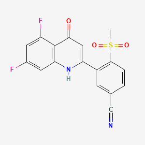 3-(5,7-Difluoro-4-oxo-1,4-dihydroquinolin-2-yl)-4-(methylsulfonyl)benzonitrile chemical structure (CAS 2924573-90-8)