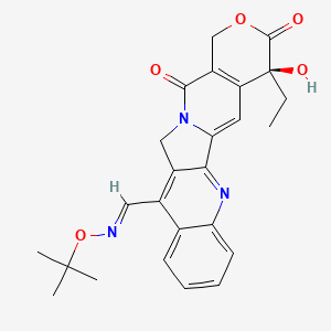 (S,E)-4-Ethyl-4-hydroxy-3,14-dioxo-3,4,12,14-tetrahydro-1H-pyrano[3',4':6,7]indolizino[1,2-b]quinoline-11-carbaldehyde O-(tert-butyl) oxime chemical structure (CAS 292618-32-7)