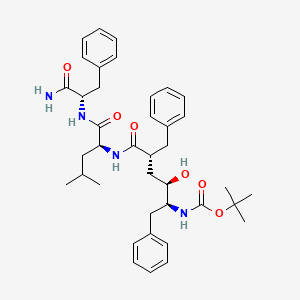 tert-Butyl ((2S,3R,5R)-6-(((S)-1-(((S)-1-amino-1-oxo-3-phenylpropan-2-yl)amino)-4-methyl-1-oxopentan-2-yl)amino)-5-benzyl-3-hydroxy-6-oxo-1-phenylhexan-2-yl)carbamate chemical structure (CAS 292632-98-5)