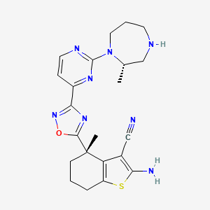 (S)-2-Amino-4-methyl-4-(3-(2-((S)-2-methyl-1,4-diazepan-1-yl)pyrimidin-4-yl)-1,2,4-oxadiazol-5-yl)-4,5,6,7-tetrahydrobenzo[b]thiophene-3-carbonitrile chemical structure (CAS 2937327-83-6)