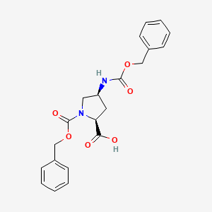 (2S,4S)-1-((Benzyloxy)carbonyl)-4-(((benzyloxy)carbonyl)amino)pyrrolidine-2-carboxylic acid chemical structure (CAS 29475-98-7)