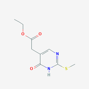 Ethyl 2-(2-(methylthio)-6-oxo-1,6-dihydropyrimidin-5-yl)acetate chemical structure (CAS 29571-44-6)
