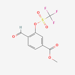 Methyl 4-formyl-3-(((trifluoromethyl)sulfonyl)oxy)benzoate chemical structure (CAS 2973762-71-7)