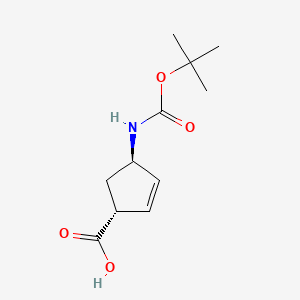 (1R,4R)-4-((tert-Butoxycarbonyl)amino)cyclopent-2-enecarboxylic acid chemical structure (CAS 298716-03-7)