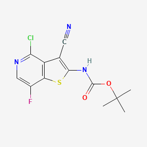 tert-Butyl (4-chloro-3-cyano-7-fluorothieno[3,2-c]pyridin-2-yl)carbamate chemical structure (CAS 2991357-35-6)