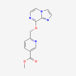 Methyl 6-((imidazo[1,2-a]pyrazin-8-yloxy)methyl)nicotinate chemical structure (CAS 2992650-43-6)