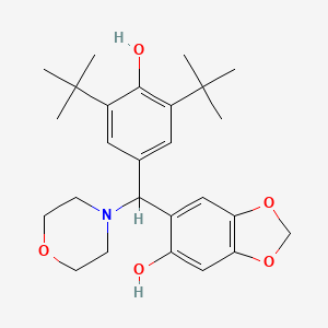 6-((3,5-Di-tert-butyl-4-hydroxyphenyl)(morpholino)methyl)benzo[d][1,3]dioxol-5-ol chemical structure (CAS 299420-83-0)