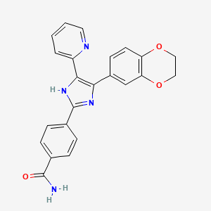 4-(4-(2,3-Dihydrobenzo[b][1,4]dioxin-6-yl)-5-(pyridin-2-yl)-1H-imidazol-2-yl)benzamide chemical structure (CAS 301836-43-1)