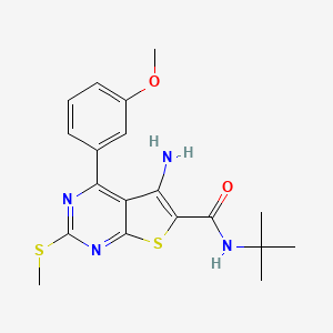 5-Amino-N-(tert-butyl)-4-(3-methoxyphenyl)-2-(methylthio)thieno[2,3-d]pyrimidine-6-carboxamide chemical structure (CAS 301847-37-0)