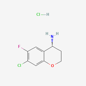 (R)-7-Chloro-6-fluorochroman-4-amine hydrochloride chemical structure (CAS 3026598-27-3)