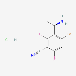 (R)-3-(1-Aminoethyl)-4-bromo-2,6-difluorobenzonitrile hydrochloride chemical structure (CAS 3026598-29-5)
