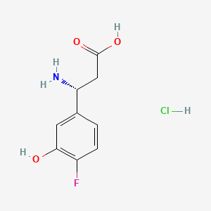 (R)-3-Amino-3-(4-fluoro-3-hydroxyphenyl)propanoic acid hydrochloride chemical structure (CAS 3026598-31-9)