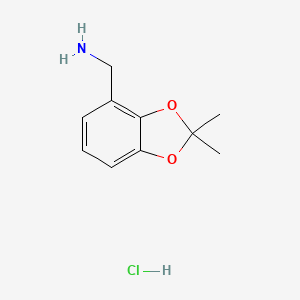 (2,2-Dimethylbenzo[d][1,3]dioxol-4-yl)methanamine hydrochloride chemical structure (CAS 3026677-29-9)