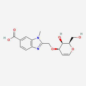2-((((2R,3R,4R)-3-Hydroxy-2-(hydroxymethyl)-3,4-dihydro-2H-pyran-4-yl)oxy)methyl)-1-methyl-1H-benzo[d]imidazole-6-carboxylic acid chemical structure (CAS 3028946-23-5)