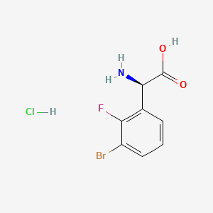 (R)-2-Amino-2-(3-bromo-2-fluorophenyl)acetic acid hydrochloride chemical structure (CAS 3029247-65-9)