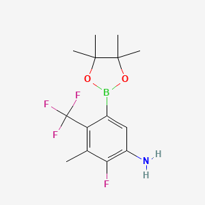 2-Fluoro-3-methyl-5-(4,4,5,5-tetramethyl-1,3,2-dioxaborolan-2-yl)-4-(trifluoromethyl)aniline chemical structure (CAS 3029587-73-0)