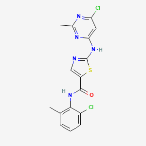 2-((6-Chloro-2-methylpyrimidin-4-yl)amino)-N-(2-chloro-6-methylphenyl)thiazole-5-carboxamide chemical structure (CAS 302964-08-5)