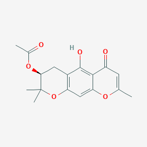 (S)-5-Hydroxy-2,2,8-trimethyl-6-oxo-3,4-dihydro-2H,6H-pyrano[3,2-g]chromen-3-yl acetate chemical structure (CAS 30358-88-4)