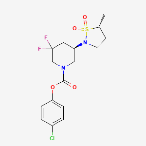 4-Chlorophenyl (R)-3,3-difluoro-5-((R)-5-methyl-1,1-dioxidoisothiazolidin-2-yl)piperidine-1-carboxylate chemical structure (CAS 3036158-98-9)
