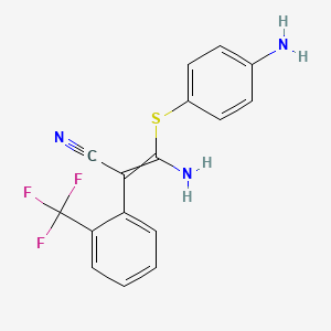 3-Amino-3-((4-aminophenyl)thio)-2-(2-(trifluoromethyl)phenyl)acrylonitrile chemical structure (CAS 305350-87-2)