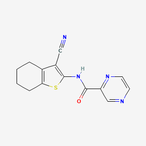 N-(3-Cyano-4,5,6,7-tetrahydrobenzo[b]thiophen-2-yl)pyrazine-2-carboxamide chemical structure (CAS 312508-42-2)
