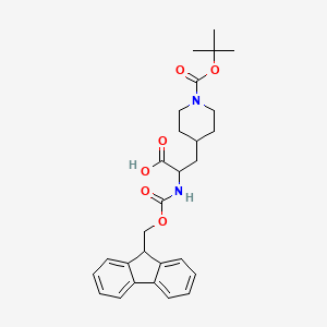 2-((((9H-Fluoren-9-yl)methoxy)carbonyl)amino)-3-(1-(tert-butoxycarbonyl)piperidin-4-yl)propanoic acid chemical structure (CAS 313052-02-7)