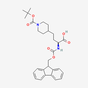 (S)-2-((((9H-Fluoren-9-yl)methoxy)carbonyl)amino)-4-(1-(tert-butoxycarbonyl)piperidin-4-yl)butanoic acid chemical structure (CAS 313052-18-5)