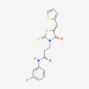 N-(3-Fluorophenyl)-3-(4-oxo-5-(thiophen-2-ylmethylene)-2-thioxothiazolidin-3-yl)propanamide chemical structure (CAS 315235-68-8)
