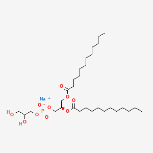 Dodecanoic acid, 1,1'-[(1R)-1-[[[(2,3-dihydroxypropoxy)hydroxyphosphinyl]oxy]methyl]-1,2-ethanediyl] ester, sodium salt (1:1) chemical structure (CAS 322647-27-8)