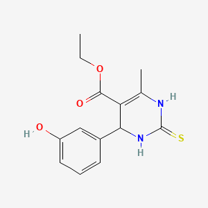Ethyl 4-(3-hydroxyphenyl)-6-methyl-2-thioxo-1,2,3,4-tetrahydropyrimidine-5-carboxylate chemical structure (CAS 329689-23-8)