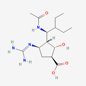 (1S,2S,3R,4R)-3-((S)-1-Acetamido-2-ethylbutyl)-4-guanidino-2-hydroxycyclopentanecarboxylic acid chemical structure (CAS 330600-85-6)