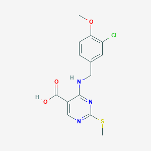 4-((3-Chloro-4-methoxybenzyl)amino)-2-(methylthio)pyrimidine-5-carboxylic acid chemical structure (CAS 330786-34-0)