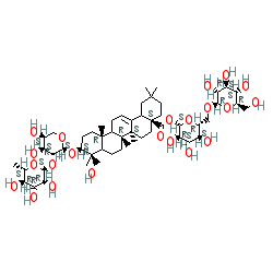 (2S,3R,4S,5S,6R)-3,4,5-Trihydroxy-6-((((2R,3R,4S,5S,6R)-3,4,5-trihydroxy-6-(hydroxymethyl)tetrahydro-2H-pyran-2-yl)oxy)methyl)tetrahydro-2H-pyran-2-yl (4aS,6aS,6bR,8aR,9R,10S,12aR,12bR,14bS)-10-(((2S,3R,4S,5S)-4,5-dihydroxy-3-(((2S,3R,4R,5R,6S)-3,4,5-trihydroxy-6-methyltetrahydro-2H-pyran-2-yl)oxy)tetrahydro-2H-pyran-2-yl)oxy)-9-(hydroxymethyl)-2,2,6a,6b,9,12a-hexamethyl-1,3,4,5,6,6a,6b,7,8,8a,9,10,11,12,12a,12b,13,14b-octadecahydropicene-4a(2H)-carboxylate chemical structure (CAS 33289-85-9)