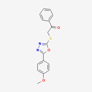 2-((5-(4-Methoxyphenyl)-1,3,4-oxadiazol-2-yl)thio)-1-phenylethan-1-one chemical structure (CAS 332921-97-8)