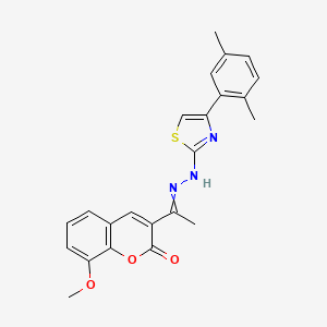 3-(1-(2-(4-(2,5-Dimethylphenyl)thiazol-2-yl)hydrazineylidene)ethyl)-8-methoxy-2H-chromen-2-one chemical structure (CAS 332939-05-6)